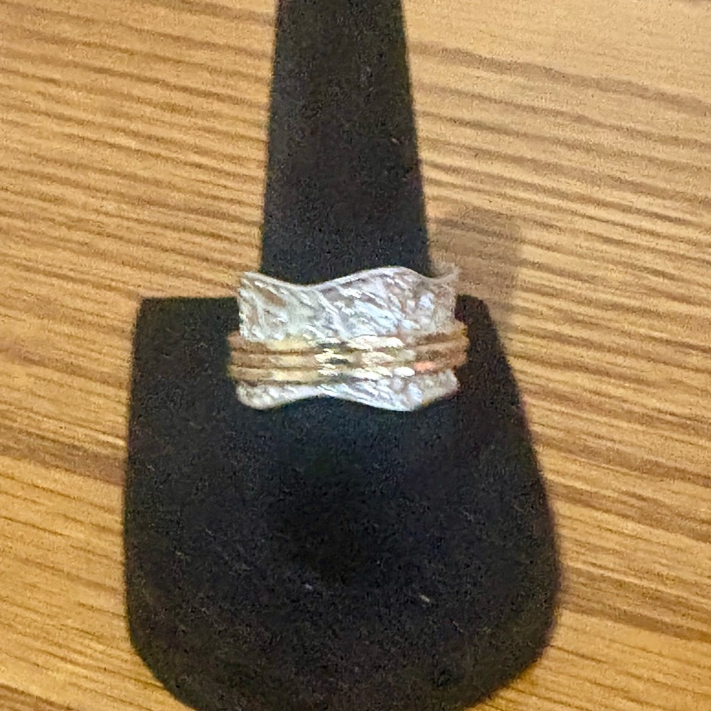 Silver and Gold Textured Ring Spinner Ring